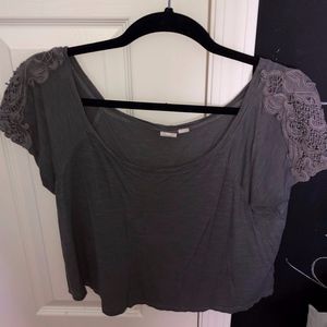 Grey LA Hearts Crop Top w/ Lace Shoulder Decal